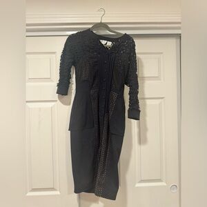 Byron Lars Beauty Mark, navy blue patterned mid length dress.
